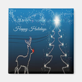 Weihnachtsfeier Rentier Baum Blauer Himmel Glänzen Magnet