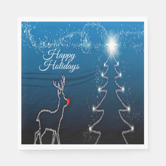 Weihnachtsfeier Rentier Baum Blauer Himmel Glänzen Serviette (Vorderseite)