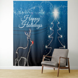 Weihnachtsfeier Rentier Baum Blauer Himmel Glänzen Wandteppich