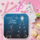 Weihnachtsfeier Rentiere Baum Blauer Himmel Glänze Pappteller (Party)