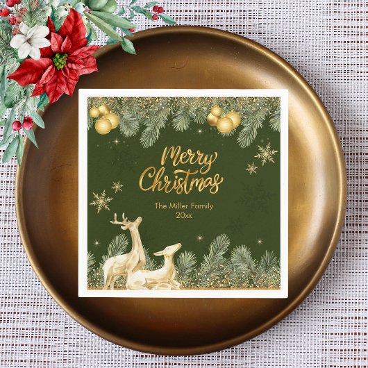 Weihnachtsfeier Rentiere und Schneeflocken Serviette