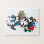 Weihnachtsfeier Retro-Jahrgang Weihnachtskatzenfes Puzzle (Horizontal)