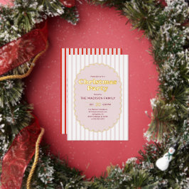 Weihnachtsfeier Retro Rot Gestreiftes Foto Folieneinladung