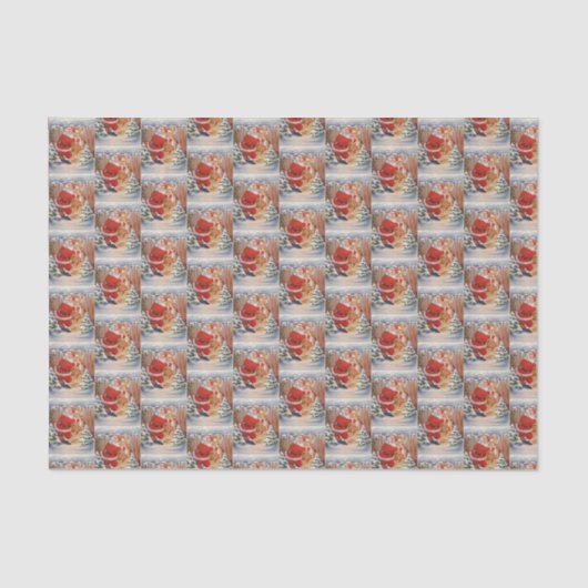 Weihnachtsfeier Retro Weihnachtsmann Rentiere Seidenpapier (Vorderseite)