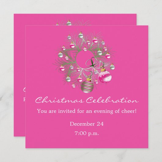 Weihnachtsfeier-Rosa-Kranz-Einladung Einladung (Vorne/Hinten)