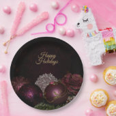 Weihnachtsfeier Rosa Ornament Grün Blätter Schwarz Pappteller (Party)