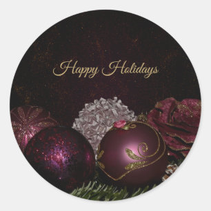 Weihnachtsfeier Rosa Ornament Grün Blätter Schwarz Runder Aufkleber