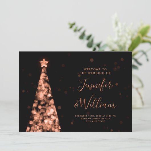 Weihnachtsfeier Rose Gold Wedding Program Einladung (Stehend Vorderseite)
