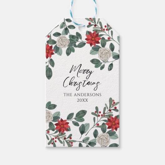 Weihnachtsfeier Rot Grün Floral Geschenkanhänger (Vorderseite)
