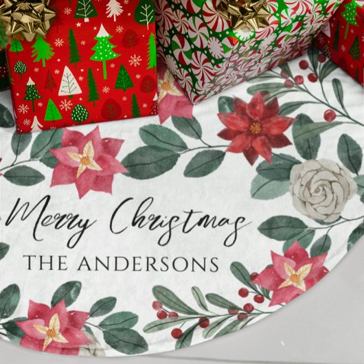 Weihnachtsfeier Rot Grün Floral Polyester Weihnachtsbaumdecke