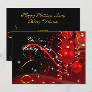 Weihnachtsfeier Rot Schwarz Goldene Kugeln Einladung