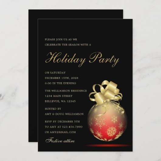 Weihnachtsfeier Rot und Gold Einladung (Vorne/Hinten)