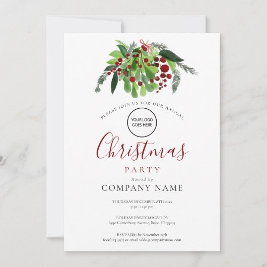 Weihnachtsfeier Rote Berries Unternehmen Logo Einladung (Vorderseite)