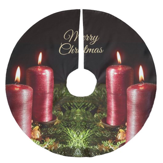 Weihnachtsfeier rote Kerzen Schwarz Polyester Weihnachtsbaumdecke (Vorderseite)