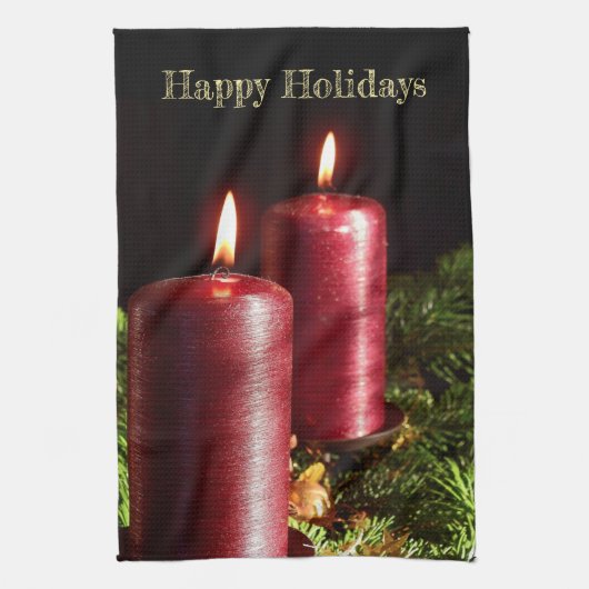 Weihnachtsfeier Rote Kerzen Winterurlaub Geschirrtuch (Vertikal)