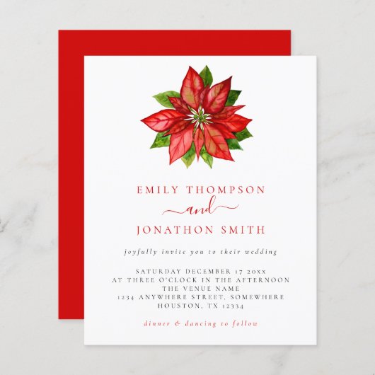 Weihnachtsfeier Rote Poinsettia Einladung (Vorne/Hinten)