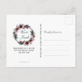 Weihnachtsfeier Rote Rose mit Kiefernblumenbeschus Ankündigungspostkarte (Rückseite)