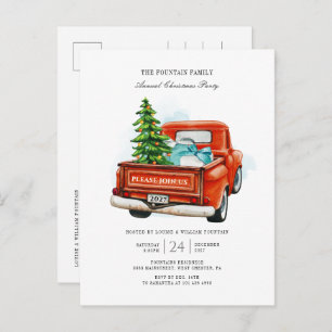 Weihnachtsfeier Roter Vintager LKW Einladungspostkarte