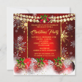 Weihnachtsfeier Rotes Gold Baubles Holly Einladung