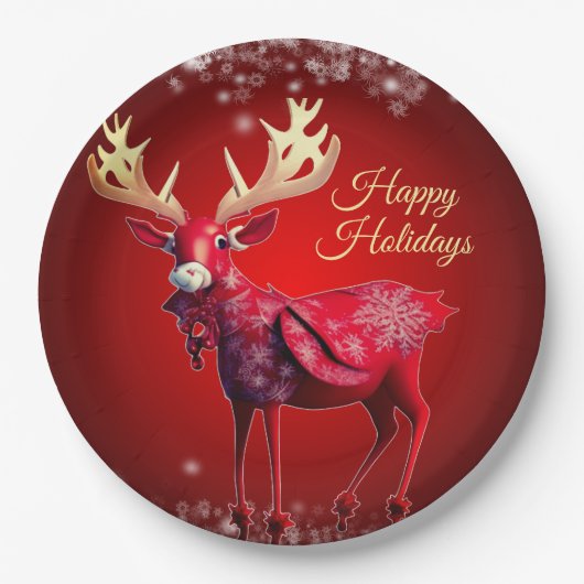 Weihnachtsfeier Rotes Rentier Winterferien Pappteller (Vorderseite)