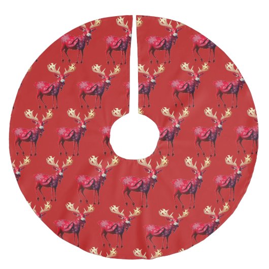 Weihnachtsfeier Rotes Rentier Winterferien Polyester Weihnachtsbaumdecke (Vorderseite)