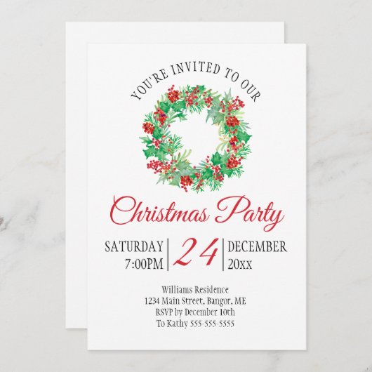 Weihnachtsfeier Rotes Skript Feiertag Einladung (Vorne/Hinten)