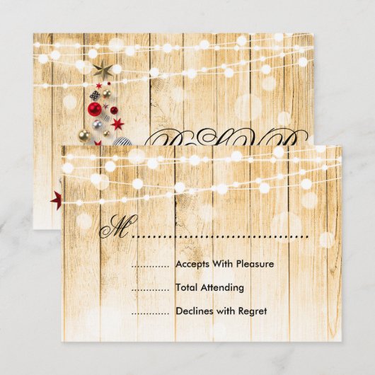 Weihnachtsfeier RSVP Tree Lights Ribbon Karte (Vorne/Hinten)