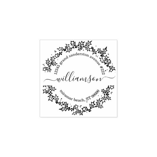 Weihnachtsfeier Rücksendeadresse Holly Wreath Gummistempel (Prägung)