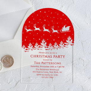 Weihnachtsfeier Santa-Schlitten-Rentiere-Schneesze Acryleinladungen