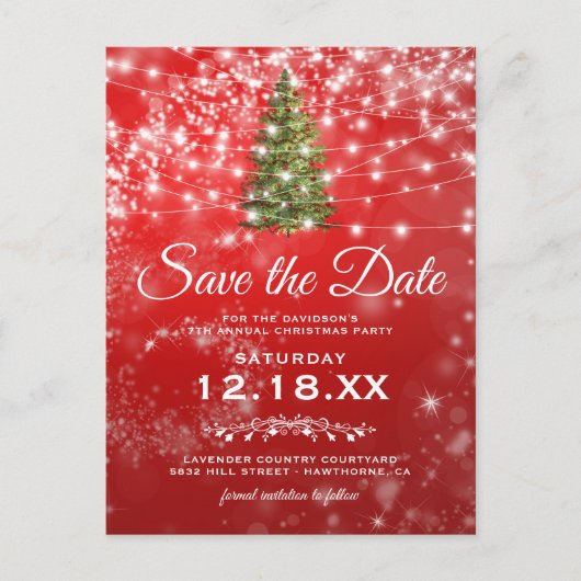 Weihnachtsfeier Save the Date Ankündigungspostkarte (Vorderseite)
