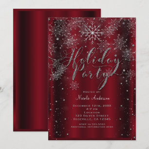 Weihnachtsfeier-Schneeflocke Elegant Rot Silber Mo Einladung