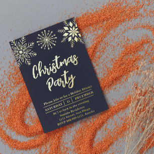 Weihnachtsfeier-Schneeflocke Gold Blau Modern Folieneinladung