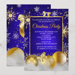 Weihnachtsfeier-Schneeflocke Royal Blau Goldkugel Einladung