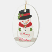 Weihnachtsfeier/Schneemann Keramikornament (Links)