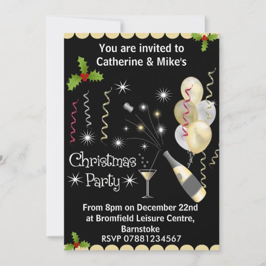 Weihnachtsfeier - Schwarz & Gold - Party Einladung (Vorderseite)