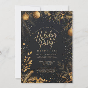 Weihnachtsfeier Schwarz und Gold Elegante Feiertag Einladung