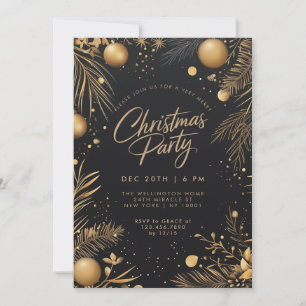 Weihnachtsfeier Schwarz und Gold Elegante Feiertag Einladung