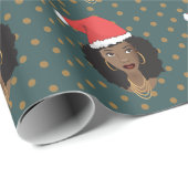 Weihnachtsfeier, Schwarze Frau, braune Punkte, Aqu Geschenkpapier (Rolleneckpunkt)