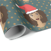 Weihnachtsfeier, Schwarze Frau, braune Punkte, Aqu Geschenkpapier (Rolleneckpunkt)