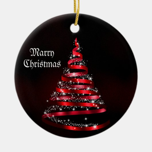 Weihnachtsfeier Shiny Red Ribbon Tree Keramik Ornament (Vorne)