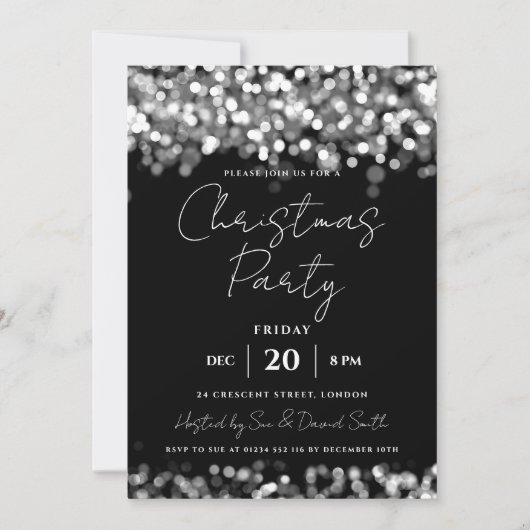Weihnachtsfeier Silver Glimmerlicht Lichter Einladung (Vorderseite)