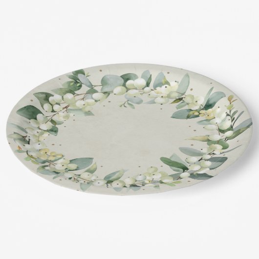 Weihnachtsfeier Snowberry Pappteller (Schrägansicht)