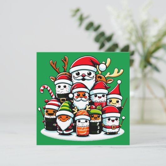 Weihnachtsfeier Sushi Einladung (Stehend Vorderseite)