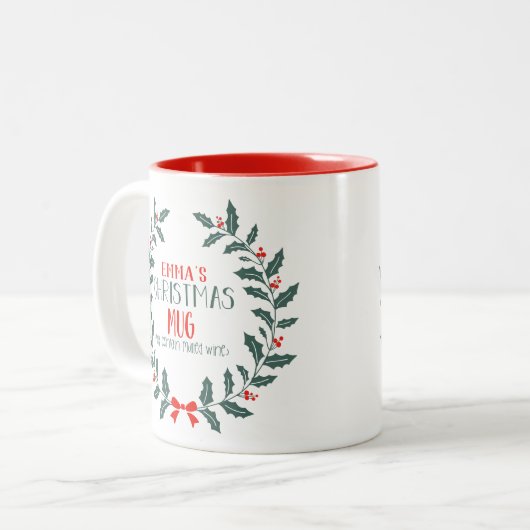 Weihnachtsfeier Tasse mit Namen (Vorderseite Links)