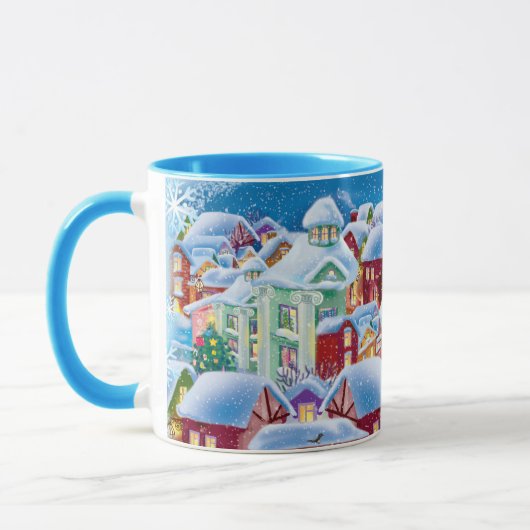 Weihnachtsfeier Tasse mit schneebedeckten Häusern (Links)