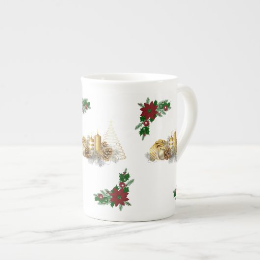 Weihnachtsfeier Tasse, Weihnachtsgoldkerze Porzellantasse (Vorderseite Rechts)
