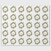 Weihnachtsfeier Vintage-Stechpalmen-Monogramm-Kran Geschenkpapier (Flach)