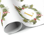 Weihnachtsfeier Vintage-Stechpalmen-Monogramm-Kran Geschenkpapier (Rolleneckpunkt)
