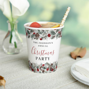 Weihnachtsfeier Wasserfarben Kranz Pappbecher
