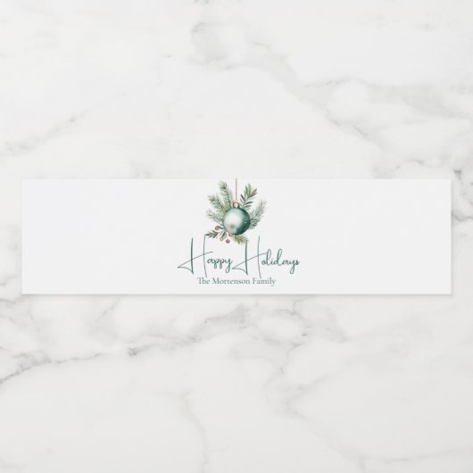 Weihnachtsfeier Weihnachten Grüne Ornament Feierta Wasserflaschenetikett (Einzelnes Label)